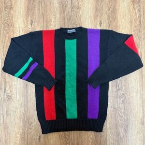 VTG 80s Puritan Scotland Shetland Wool Knit Sweater Mens L Colorblock 2 Ply Yarn